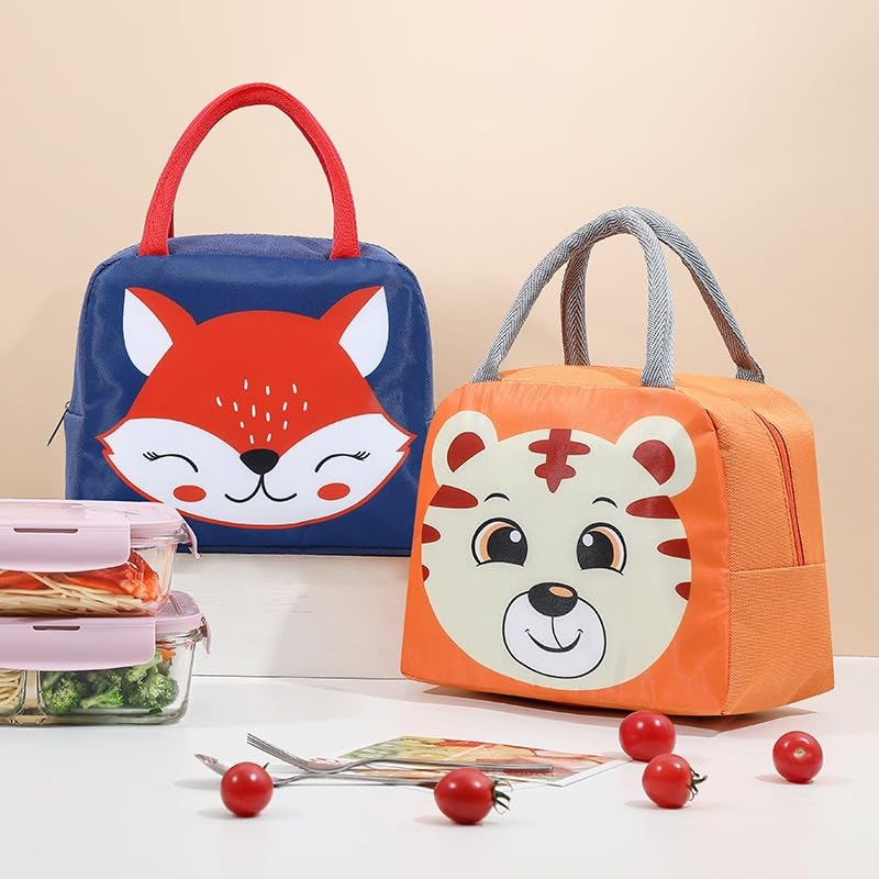 Lunch Box Bag for Kids, Compact Foldable Insulated Lunch Bag with Leak-Resistant Lining, Thermal Cooler Tote for School, Picnic, Beach and Travel, (Blue & Red) - image 5