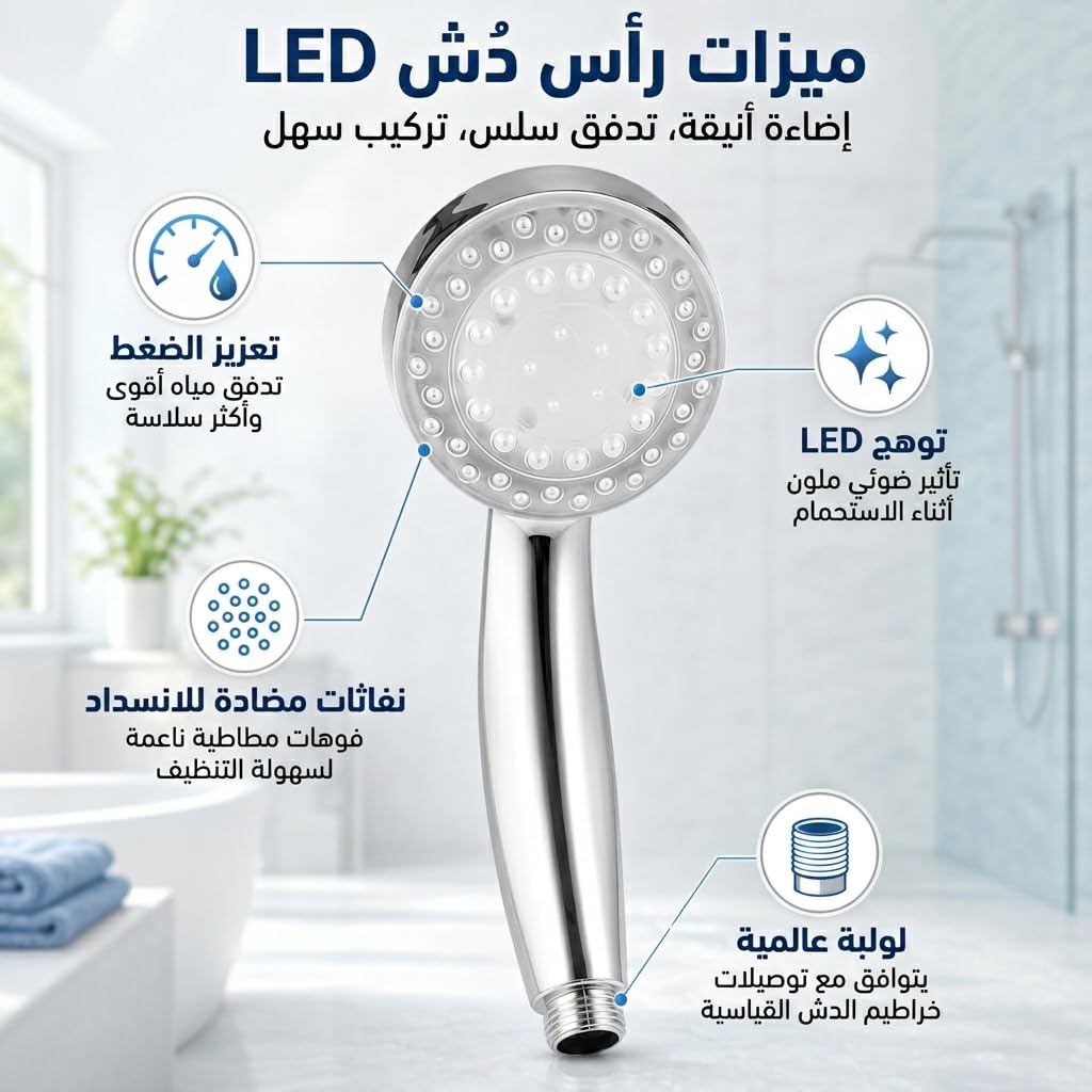 LED Shower Head Handheld High Pressure Color Changing Water Powered Bathroom Hand Shower, Detachable Water Saving Shower Head for Home Use, B-208 - image 3