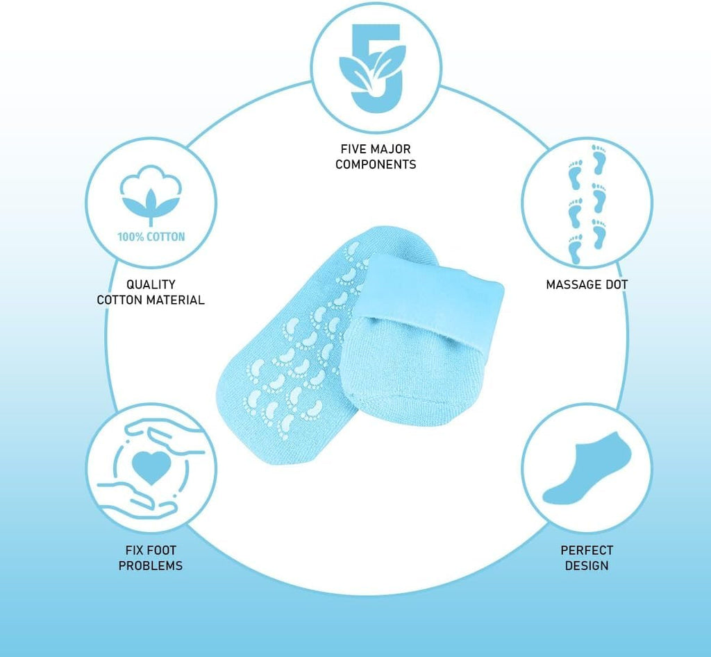 Moisturizing Socks Gel Heel Socks for Dry and Cracked Heels with Jojoba Oil Olive Oil and Vitamin E One Size Softening Spa Socks (Blue) - image 2