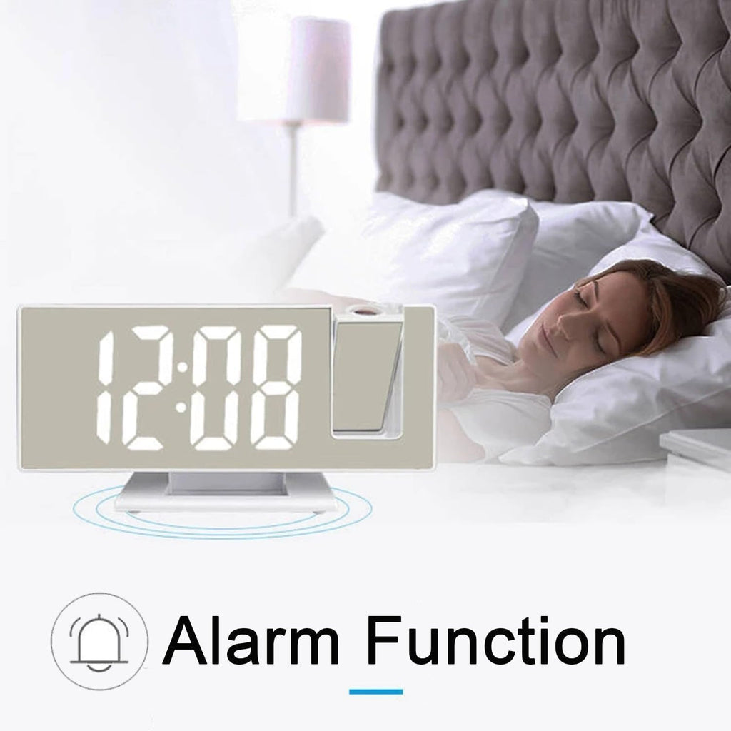 Projection Alarm Clock, Digital Clock with 180° Projector, Large LED Mirror Display, Time, Date, Temperature, 3 Brightness Levels and Snooze for Bedroom, Office and Home, White - image 6