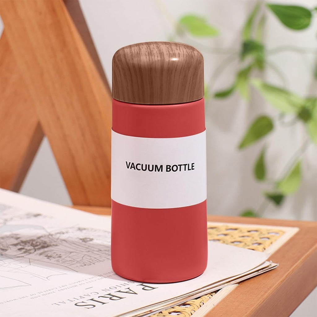 Water Bottle 150ml, Mini Vacuum Insulated Stainless Steel Pocket Flask with Wood Grain Design for Coffee, Tea, Hot and Cold Drinks, Travel and Daily Use (Red) - image 7
