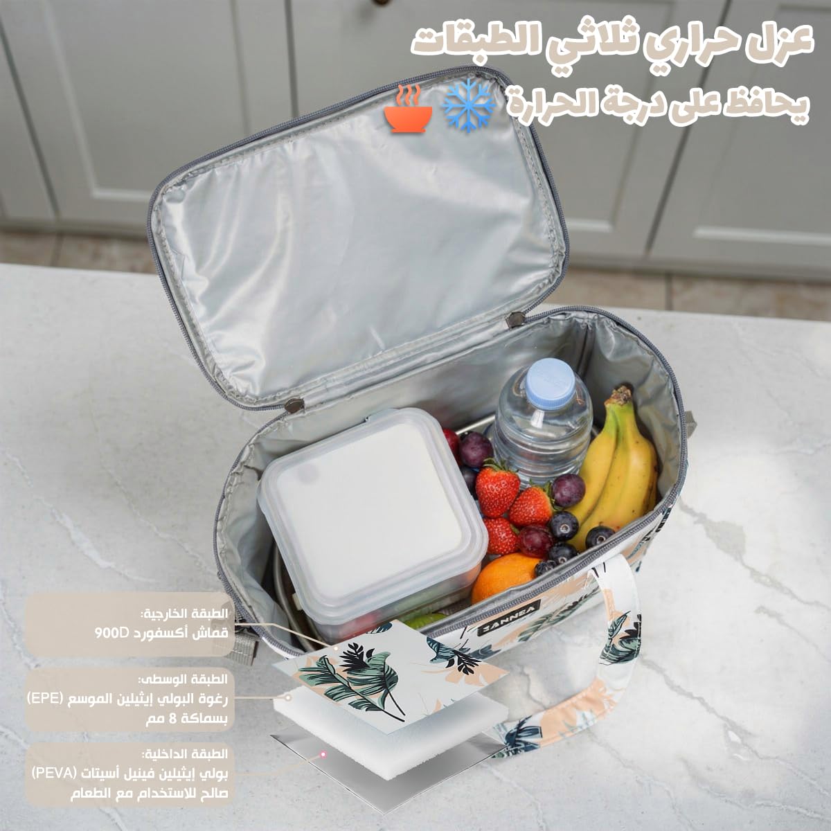 Lunch Bag 7 L, Insulated Thermal Cooler Tote, Waterproof Leakproof Reusable Food Storage for Hot and Cold Meals, Work, School, Picnic and Travel, BB-547 (Tropical Leaves) - image 4