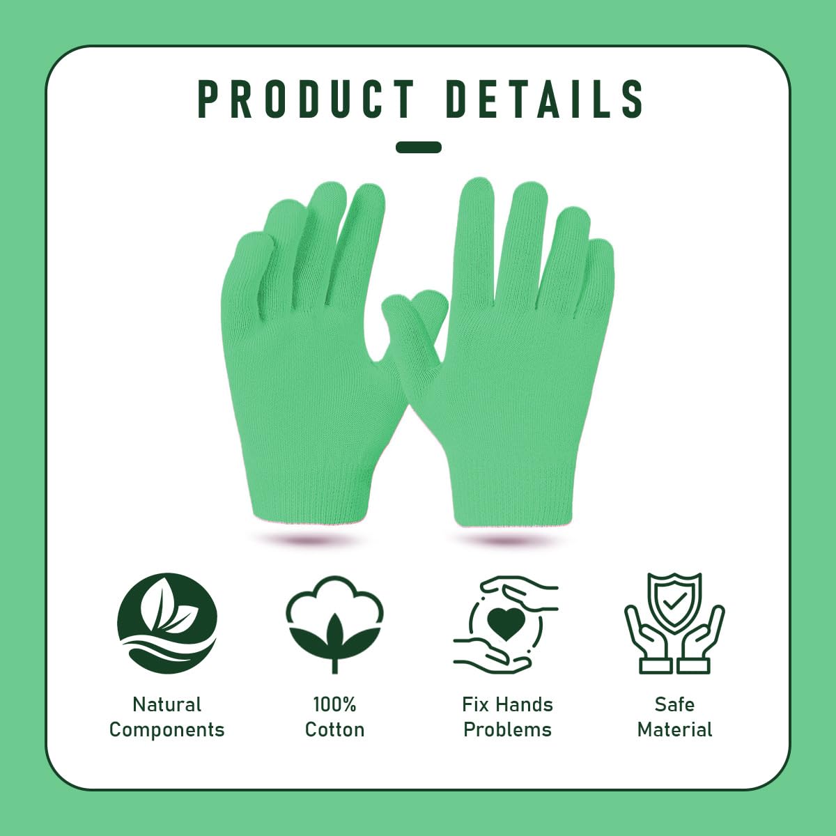 Moisturizing Spa Gel Gloves – Deep Hand Treatment with Jojoba Oil, Olive Oil & Vitamin E, Softer Hands in 20 Minutes, One Size Fits All (Green) - image 2