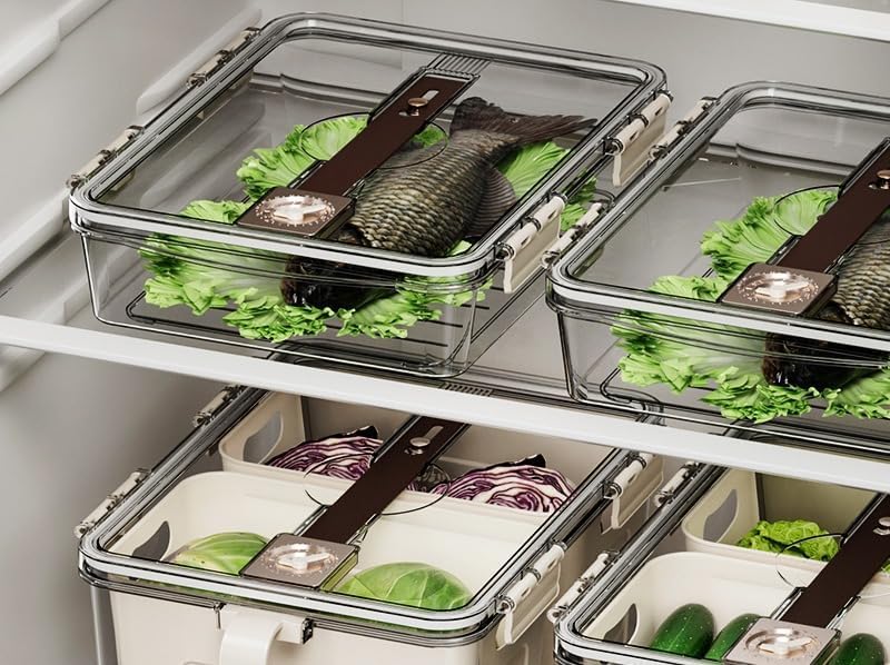 Food Storage Container 3000ml with Lid and Handle, Clear BPA-Free Acrylic Fridge Organizer Bin for Vegetables, Fruit and Kitchen Refrigerator Storage - image 6