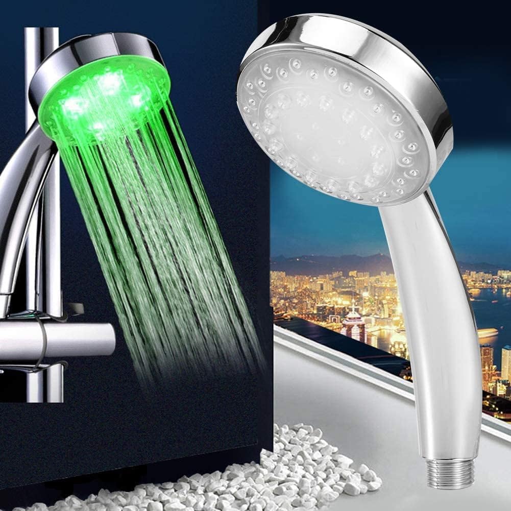 LED Shower Head Handheld High Pressure Rain Spray, Color Changing Water Powered Light, Water Saving, No Battery Required - image 1