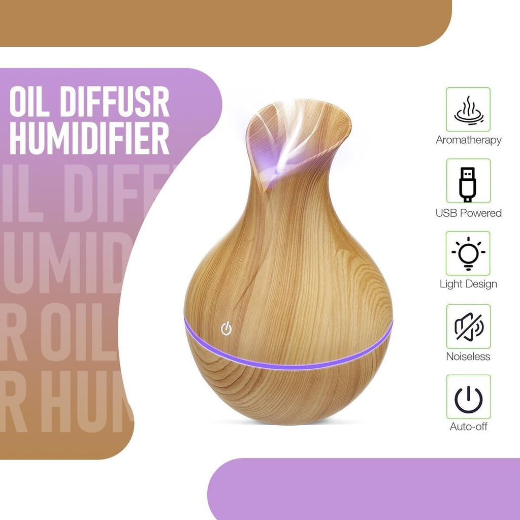 Ultrasonic Aroma Humidifier - Portable USB Essential Oil Diffuser with LED Night Light, Super Quiet, 200ml Capacity for Home, Office, and Nursery - Stylish Mini Humidifier 3W (Light Brown) - image 2