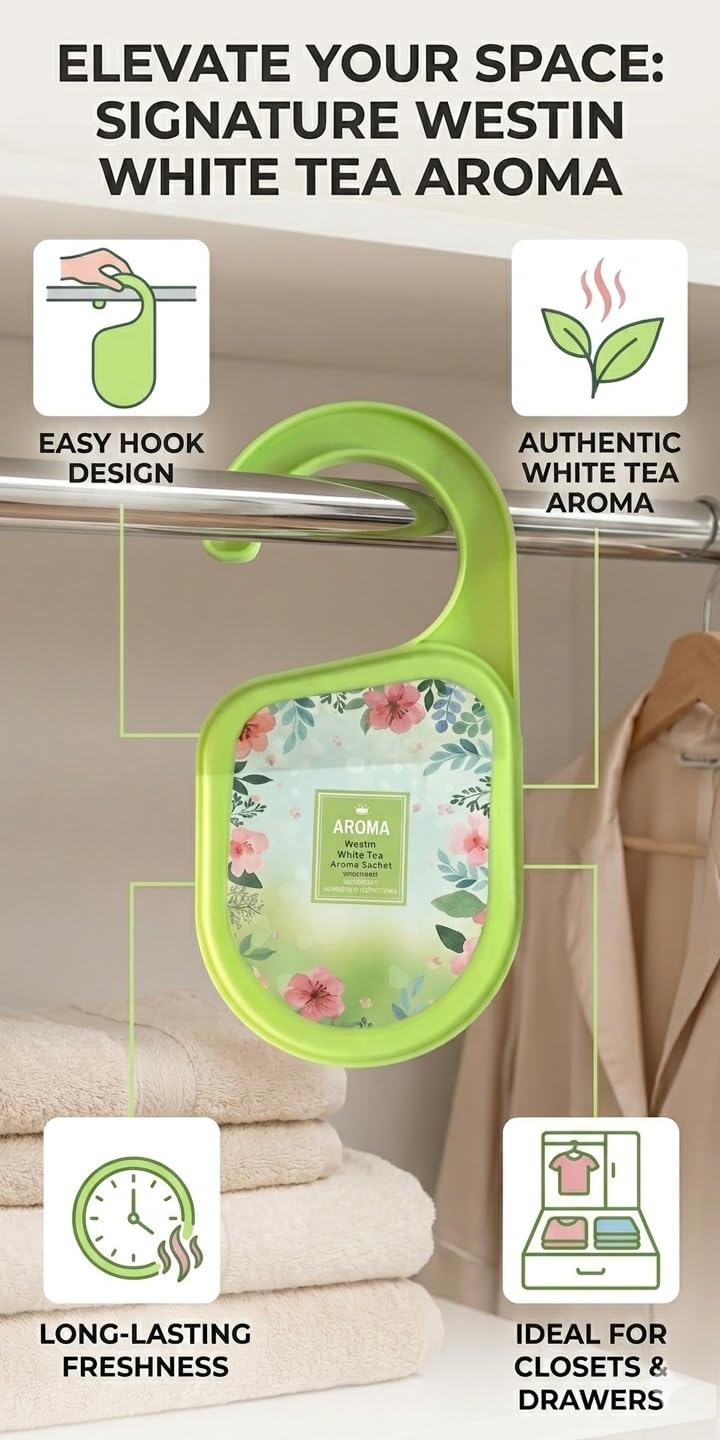 Air Freshener With Hanger, Closet Freshener for Drawers, Wardrobes, Bathrooms, Cars and Rooms, Long Lasting Hanging Deodorizer (Westin White tea) - image 3