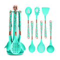 Silicone Cooking Utensils Set 7 Piece Non Stick Heat Resistant Kitchen Tools with Holder for Non Stick Cookware Modern Design (Green) - image 1