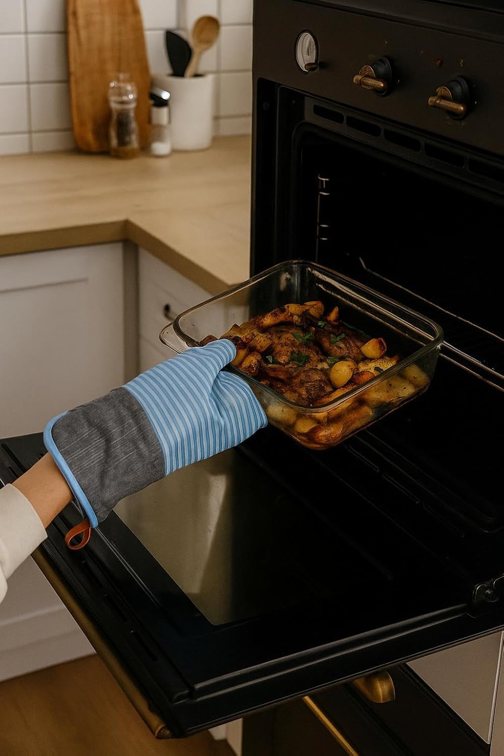 Oven Mitts Silicone Oven Gloves Heat Resistant Non Slip Kitchen Mittens for Cooking Baking and BBQ Machine Washable Durable for Men and Women (Blue) - image 6