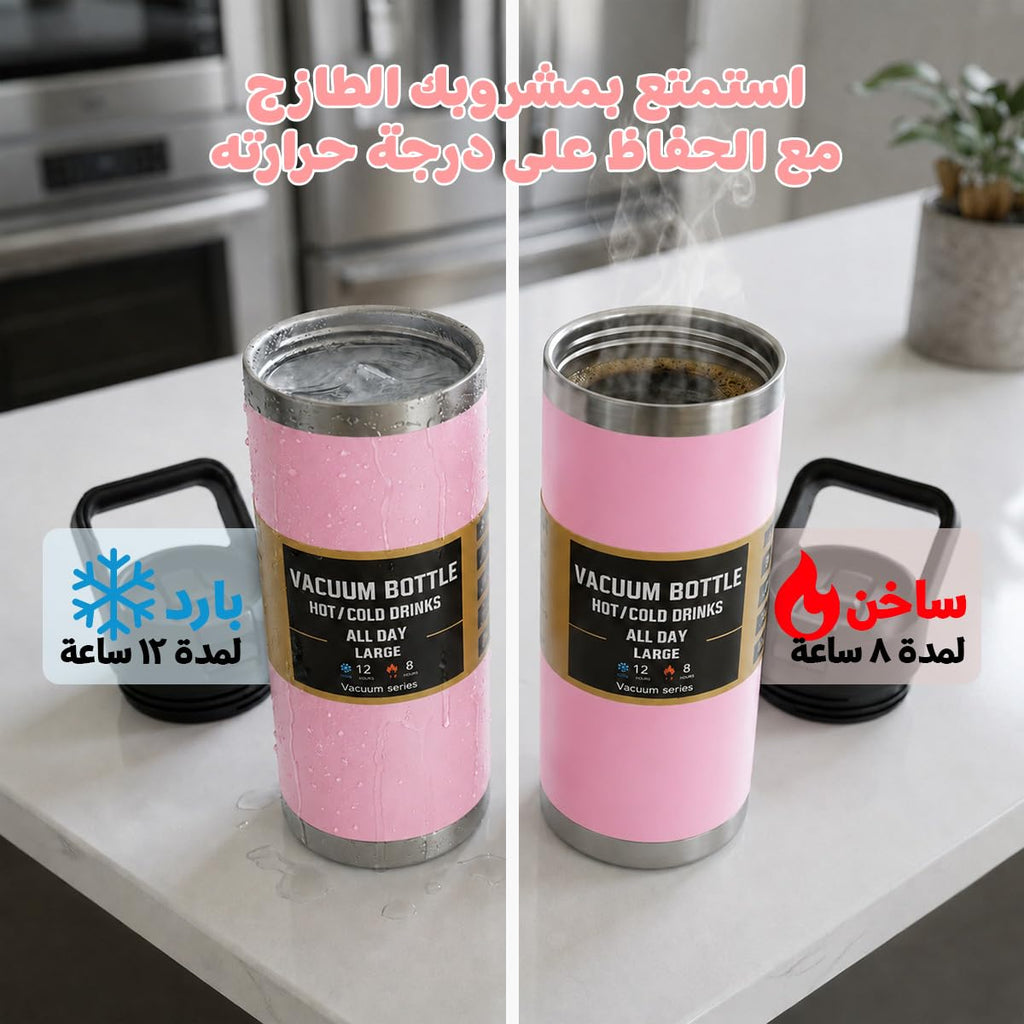 Water Bottle 540ml Vacuum Insulated Stainless Steel Double Wall Thermal Flask, Straw Lid and Carry Handle, Leakproof BPA-Free Travel Gym Office F-1550 (Pink) - image 5