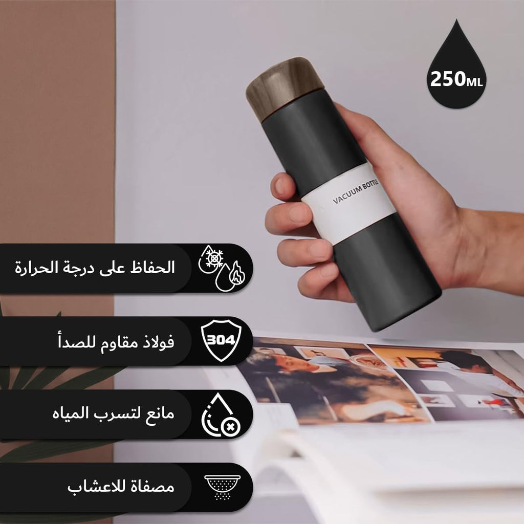 Thermal Mug 250 ml, Vacuum Insulated Stainless Steel Travel Coffee Cup with Leak-Resistant Lid, Double-Wall Compact Bottle for Hot and Cold Drinks, Office, Car and Travel (Black) - image 2