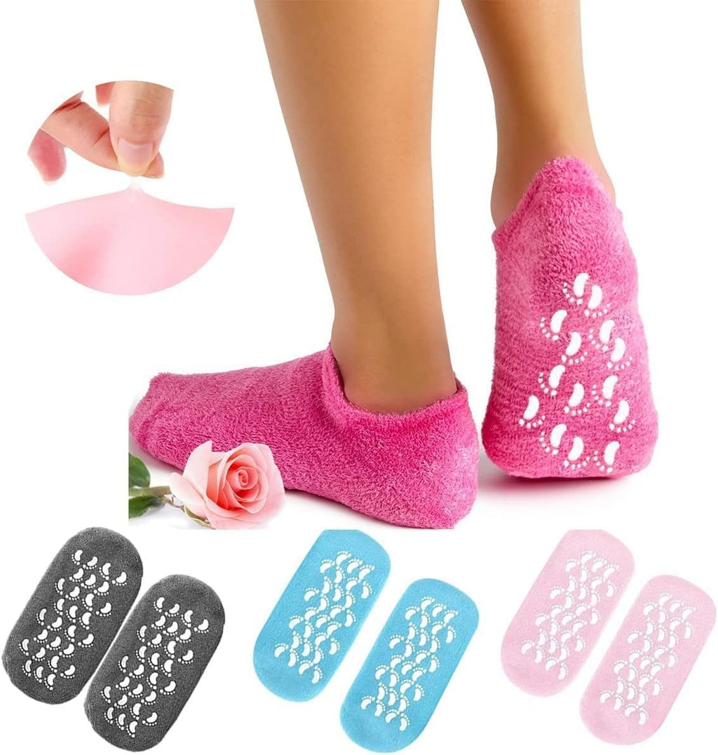 Moisturizing Gel Heel Socks for Dry Cracked Heels with Jojoba Oil Olive Oil Vitamin E One Size Softening Spa Socks Home Foot Care (Pink) - image 1