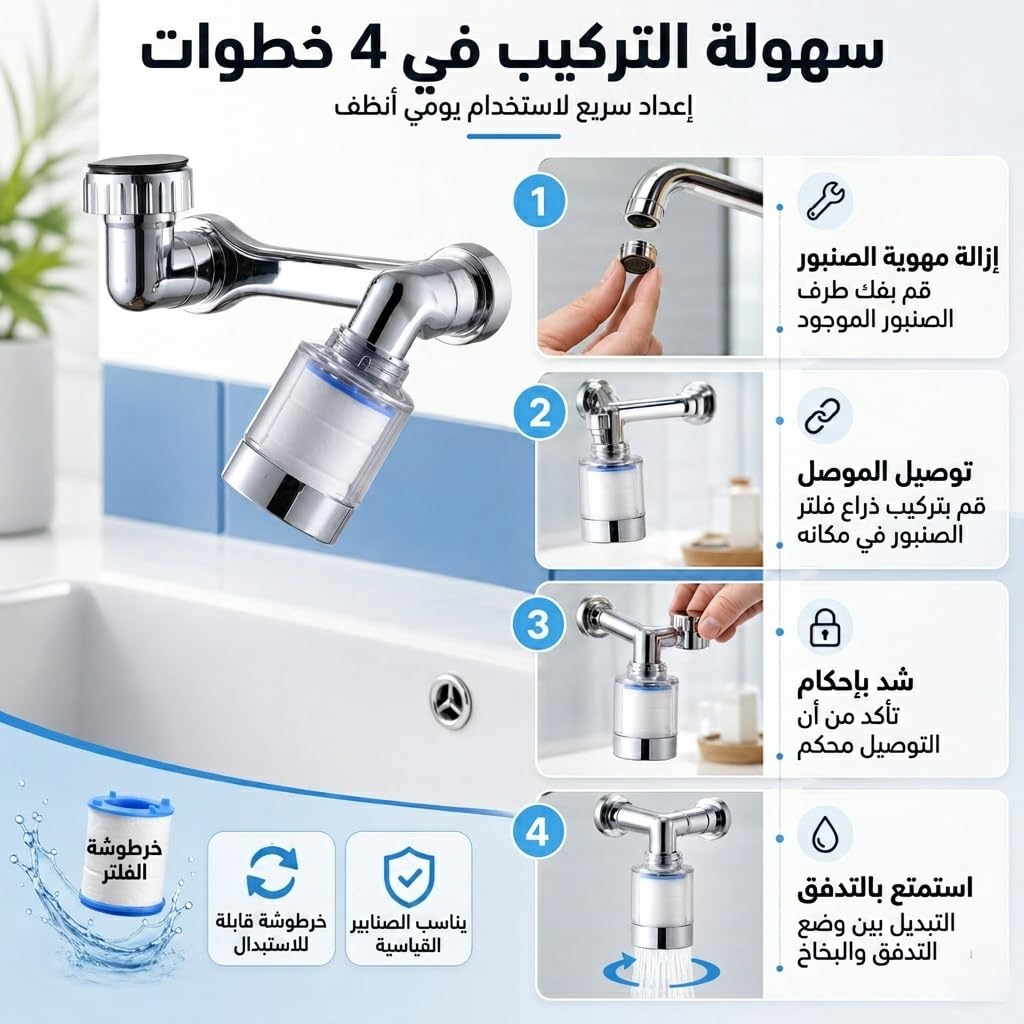Faucet Aerator, 720° Rotating Dual-Mode Tap Extender with Filter and Anti-Splash Nozzle for Kitchen and Bathroom Sinks, Metal - image 5