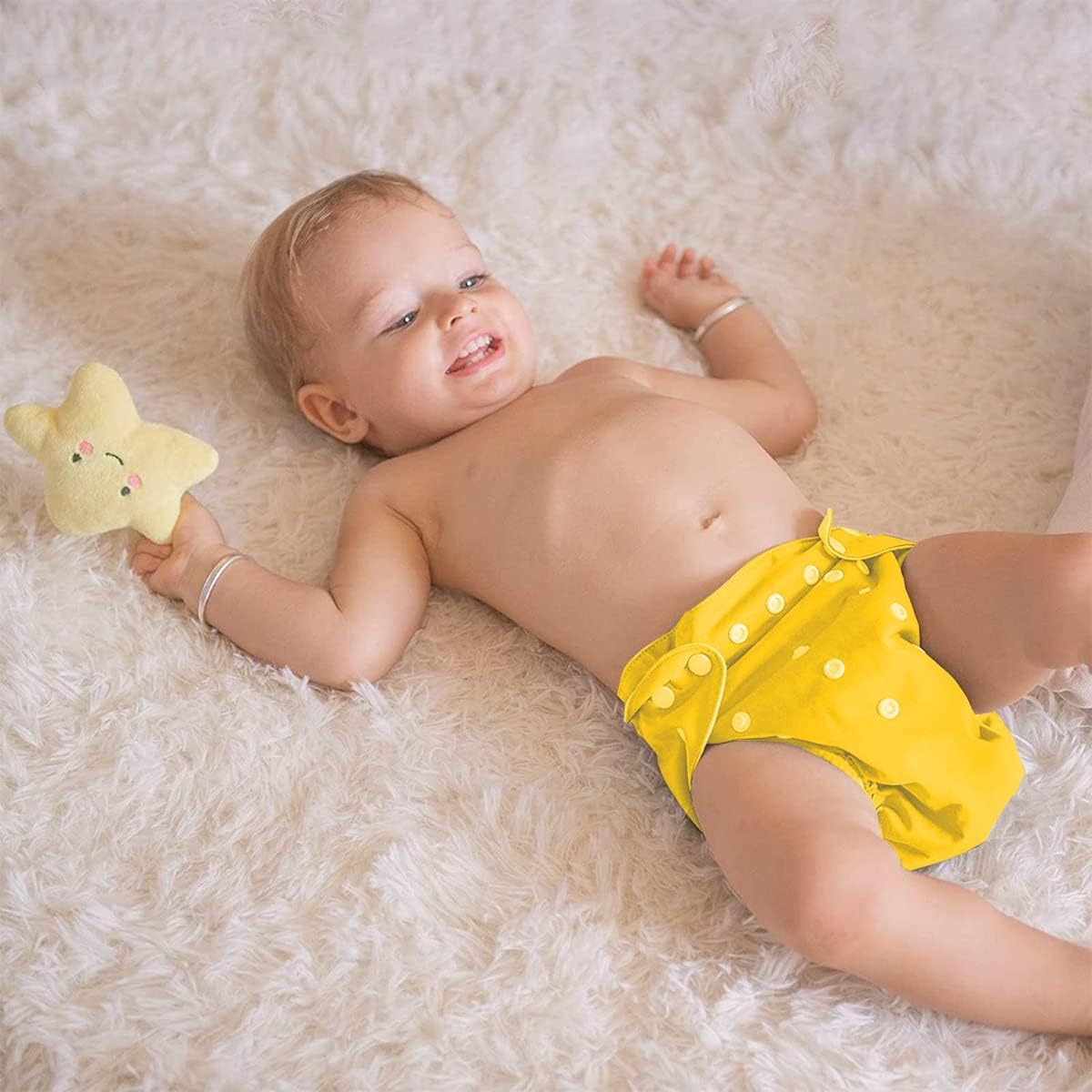 Baby Cloth Diapers Adjustable Reusable Cotton Pocket Nappies Washable Diaper for Babies Infants Toddlers Age 0 to 3 Years (Yellow) - image 5