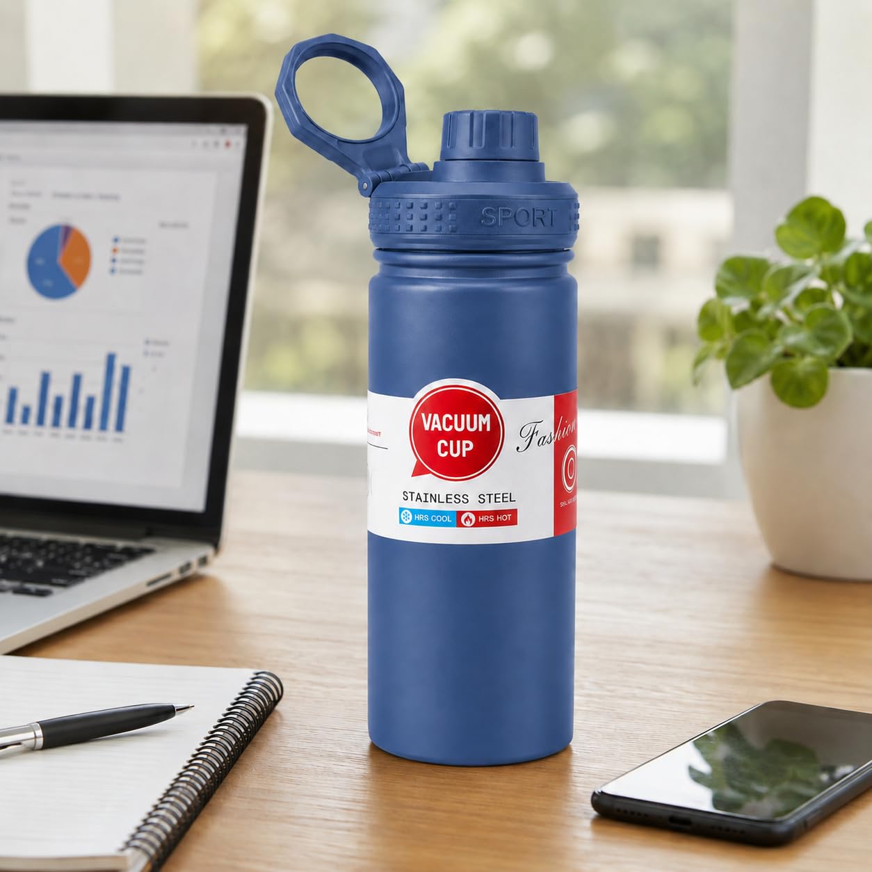 Water Bottle 550ml 304 Stainless Steel Vacuum Insulated Flask, BPA-Free Leak-Proof for Hot Cold Drinks Travel Gym School Office, F-742, Blue - image 6