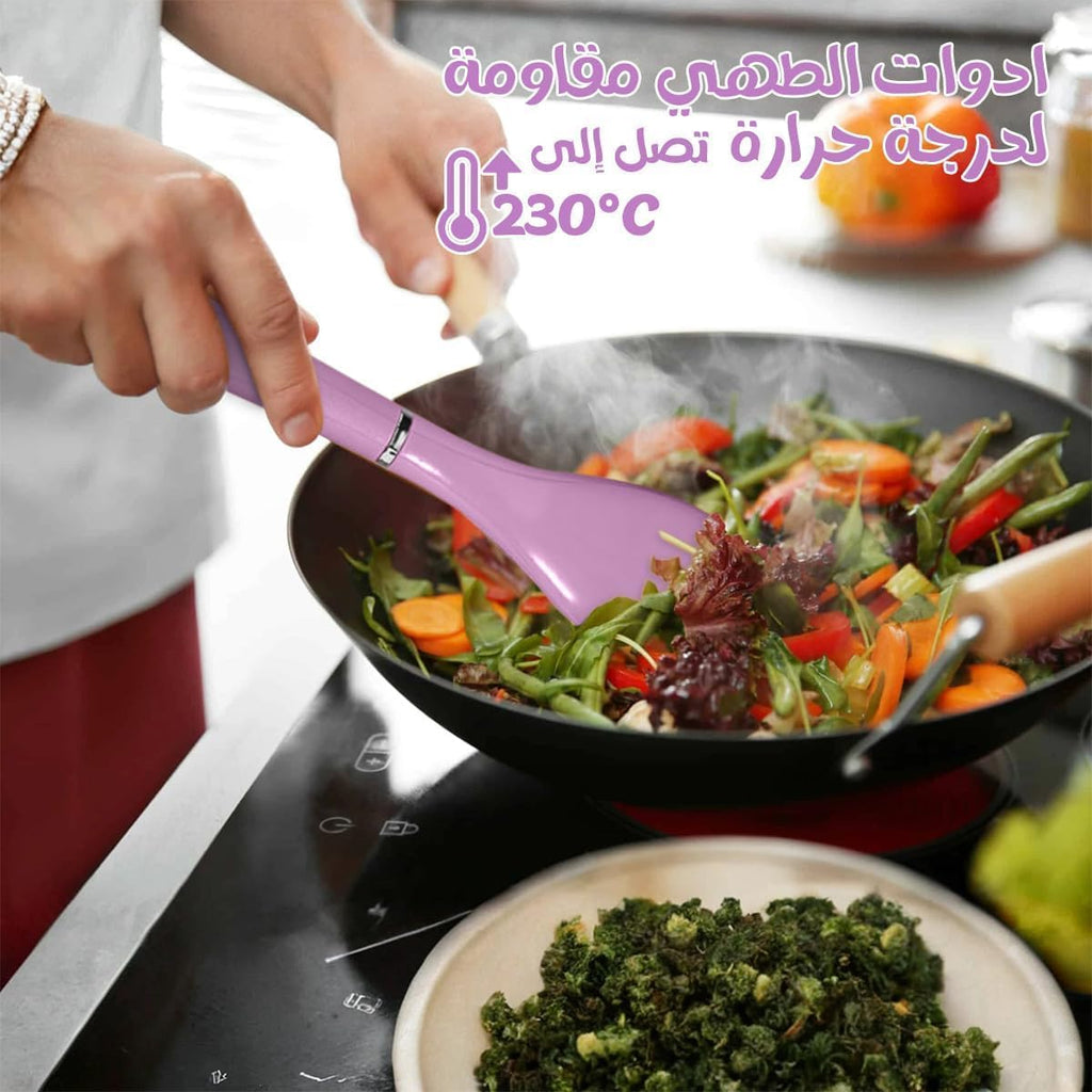 Silicone Kitchen Utensil Set, 6-Piece Cooking Tools with Holder for Non-Stick Cookware, Heat-Resistant Serving and Food Preparation Set, (Purple) - image 5