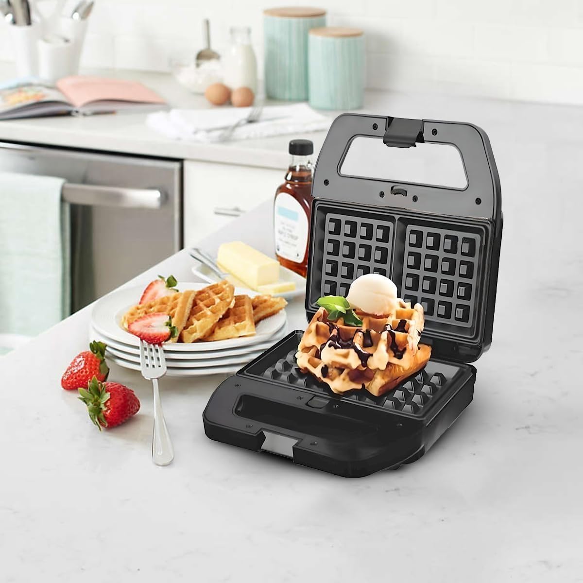 Waffle Maker 4 in 1 Multi Plate Cooker with Removable Non Stick Plates, Donut Nut Shell Plates, 800W, Overheat Protection, Safety Lock, KC1237 - image 6