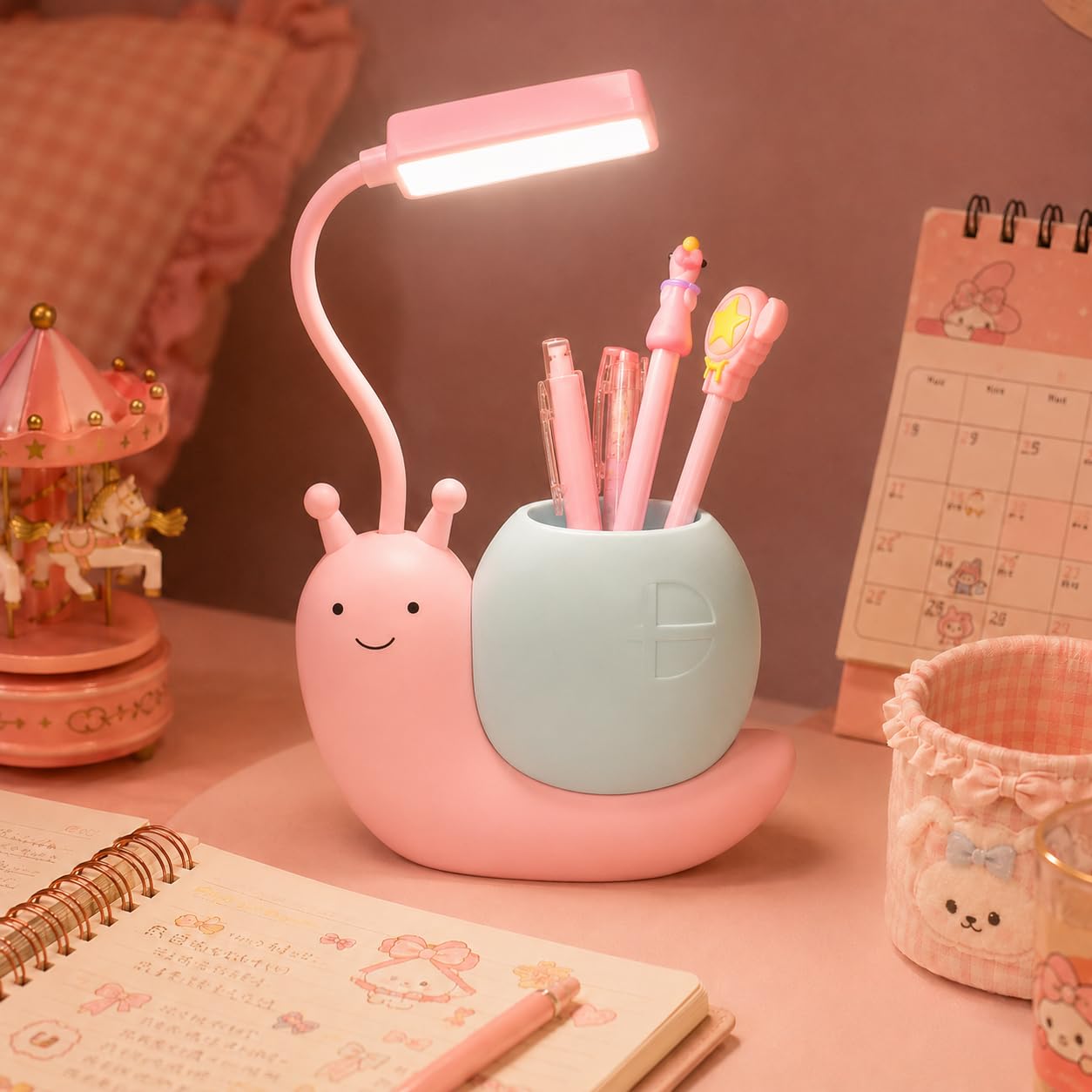 Desk Lamp, LED Study Light with Adjustable Foldable Multi-Angle Design, Push-Button Power Switch for Reading, Studying, Bedroom and Home Office, EL-455 (Pink) - image 7