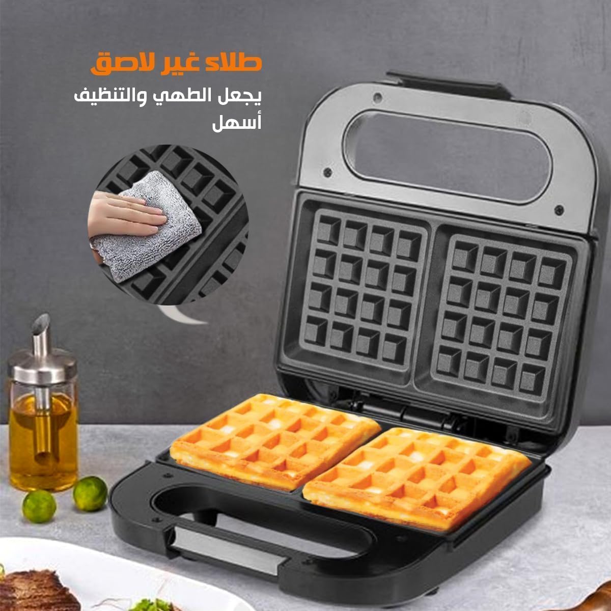 Waffle Maker 800W, Electric Nonstick Waffle Machine with Double-Sided Heating Plates, LED Indicator and Compact Vertical Storage for Home Breakfast, 2023-9 - image 4