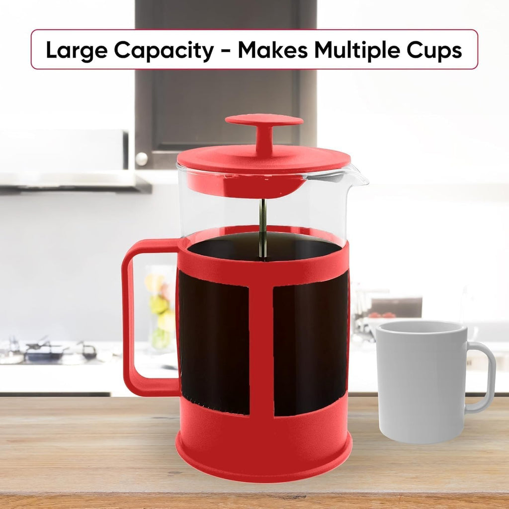 French Press 350 ml, Glass Coffee and Tea Maker with Stainless Steel Filter, Heat-Resistant BPA-Free Manual Coffee Press, Easy to Clean, Red - image 3