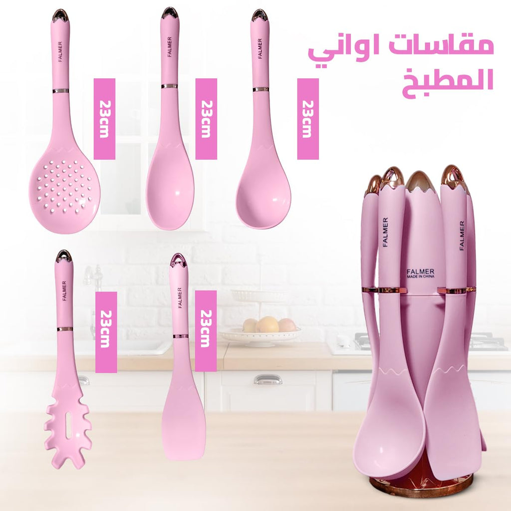 Silicone Kitchen Utensils Set with Spatula, Spoon, Skimmer, Pasta Server and Turner, Food-Grade Dishwasher-Safe Cooking Tools for Mixing, Serving and Nonstick Cookware, Pink - image 3