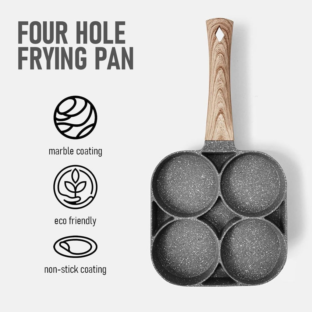 Egg Frying Pan 4 Hole, 19 cm Non-Stick Aluminum Breakfast Pan with PTFE-Free Stone Coating and Bakelite Handle for Eggs, Omelets, Pancakes and Mini Burgers - image 3