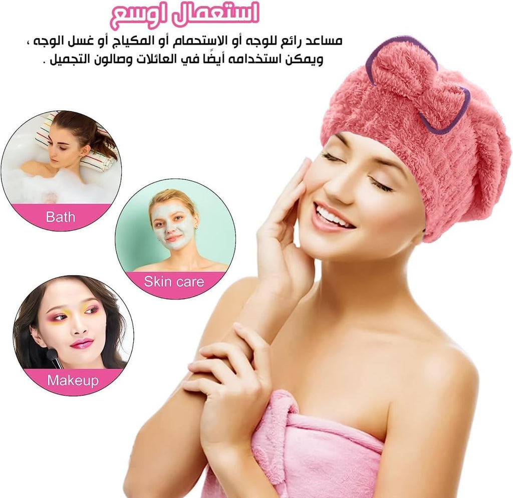 Microfiber Hair Towel Wrap for Women, Quick-Dry Absorbent Hair Turban Cap for Wet, Long and Curly Hair, Machine Washable (Pink) - image 4