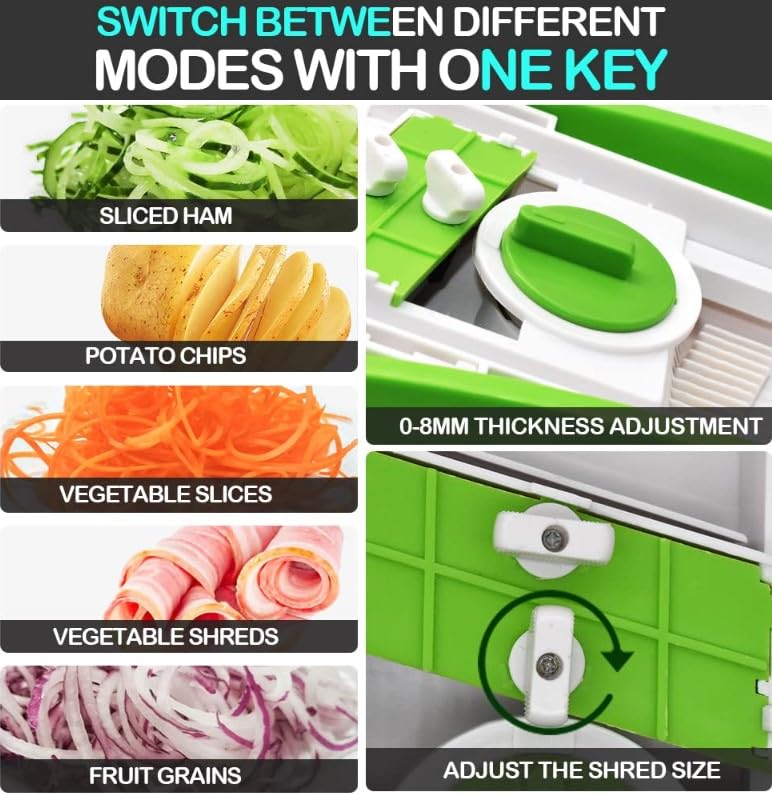 Vertical Chopper, Vegetable Chopper, Multifunctional Food Chopper, Safe Slicer for Kitchen, Vegetable Fruit Meat Cutter with Container, French Fry Cutter, SR-266 (Green) - image 4
