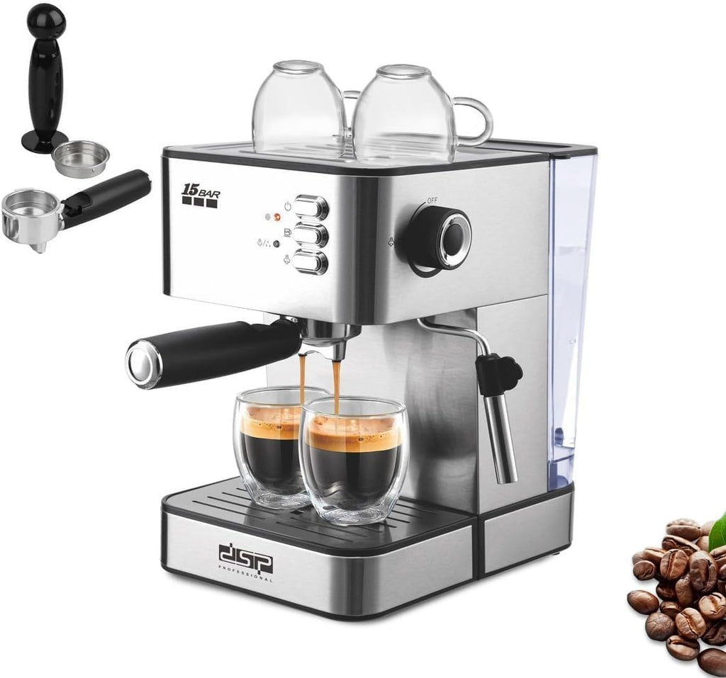 Espresso Machine 15 Bar, 850W Coffee Maker with 1.8L Detachable Water Tank, Milk Frother Steam Wand, Manual Controls and Stainless Steel Housing, KA3091 - image 1