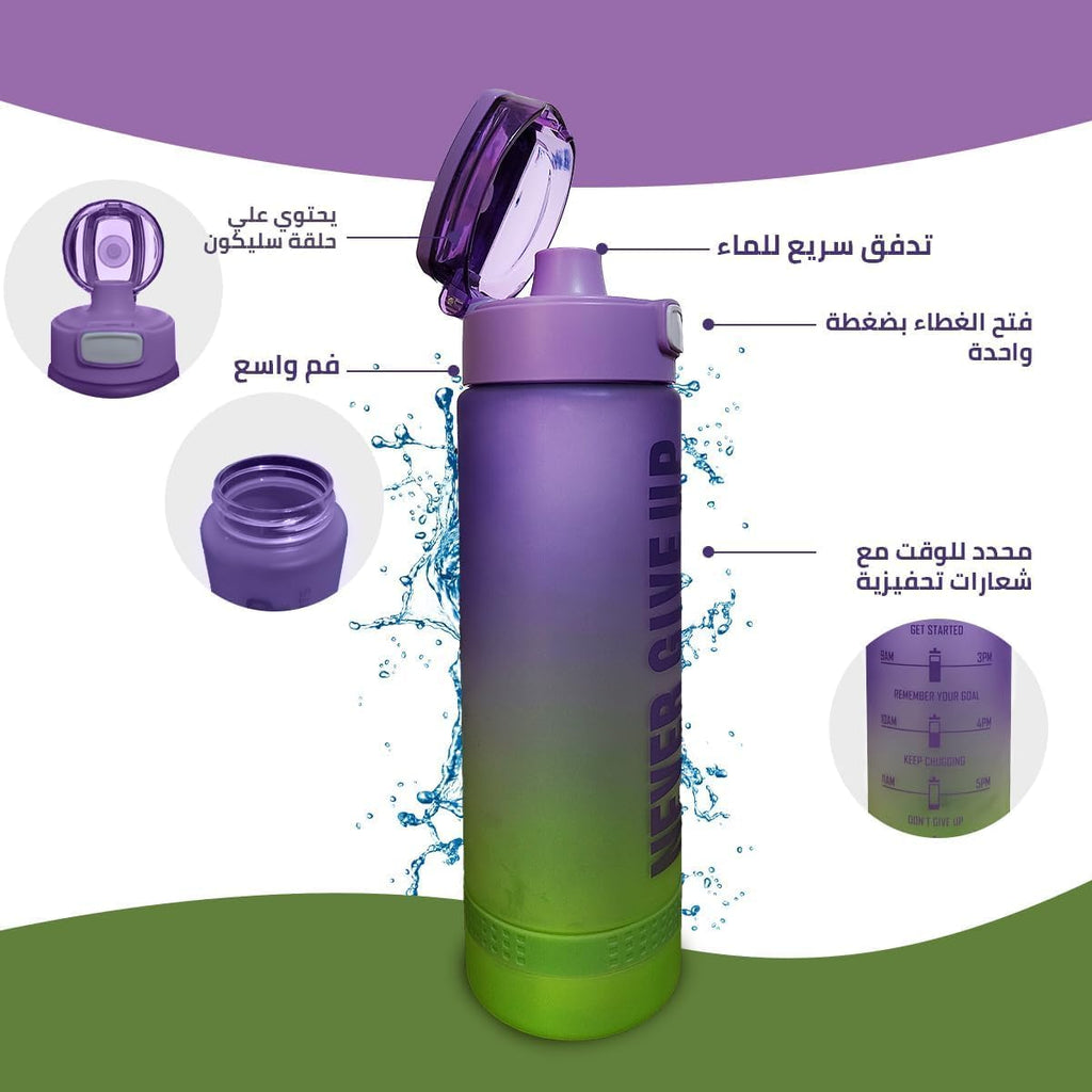 Sports Water Bottle 1L Bpa Free Leak Proof Motivational Water Bottle With Time Marker For Gym Travel Fitness Outdoor Sports School Office Home Yoga (Purple & Green) - image 5