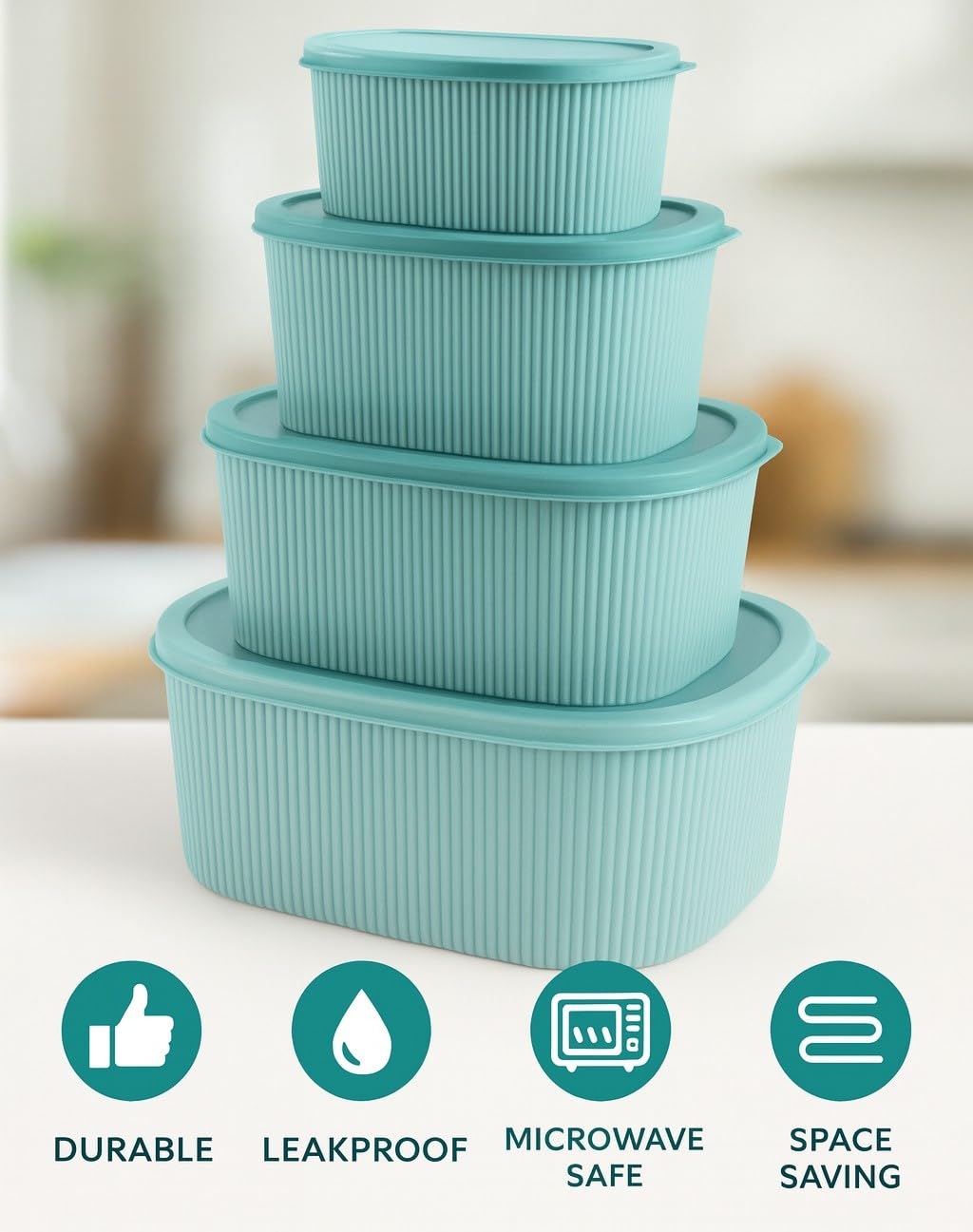 Food Storage Containers - 4 Pcs Serving Bowl Set with Lids, Microwave and Freezer Preservation Tableware Bowls for Prep, Mix & Store, leak proof, Easy to clean (Grey) - image 2