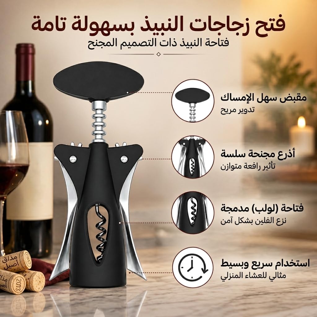 Winged Corkscrew Wine Opener - Manual Bottle Opener Corkscrew with Wing Handle, Heavy Duty Stainless Steel Cork Openers for Party, Bar Tools & Home, Bar Accessories, XD-84 - image 3
