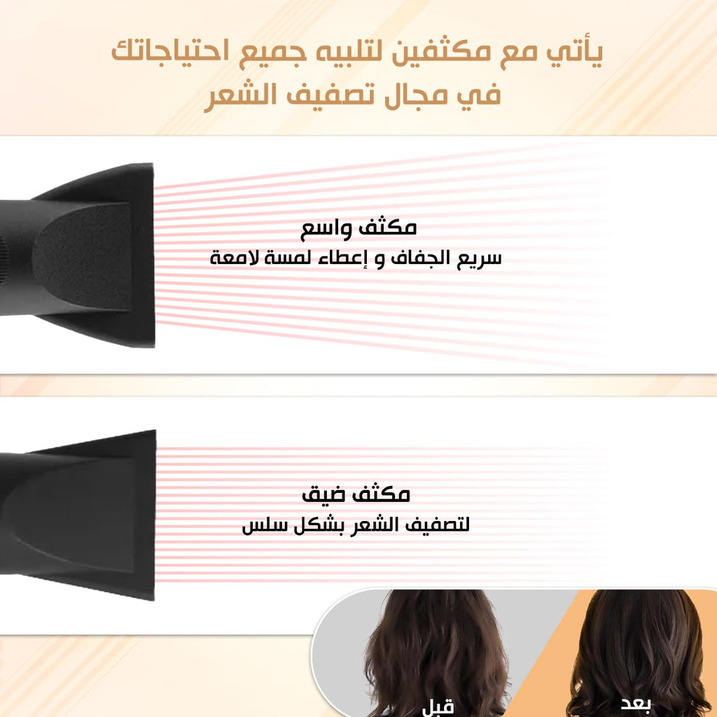 Hair Dryer 4000W Ionic with Concentrator Nozzle, 3 Heat and 2 Speed Settings, Low Noise Blow Dry Styling Tool with Overheat Protection, HG-801 - image 5