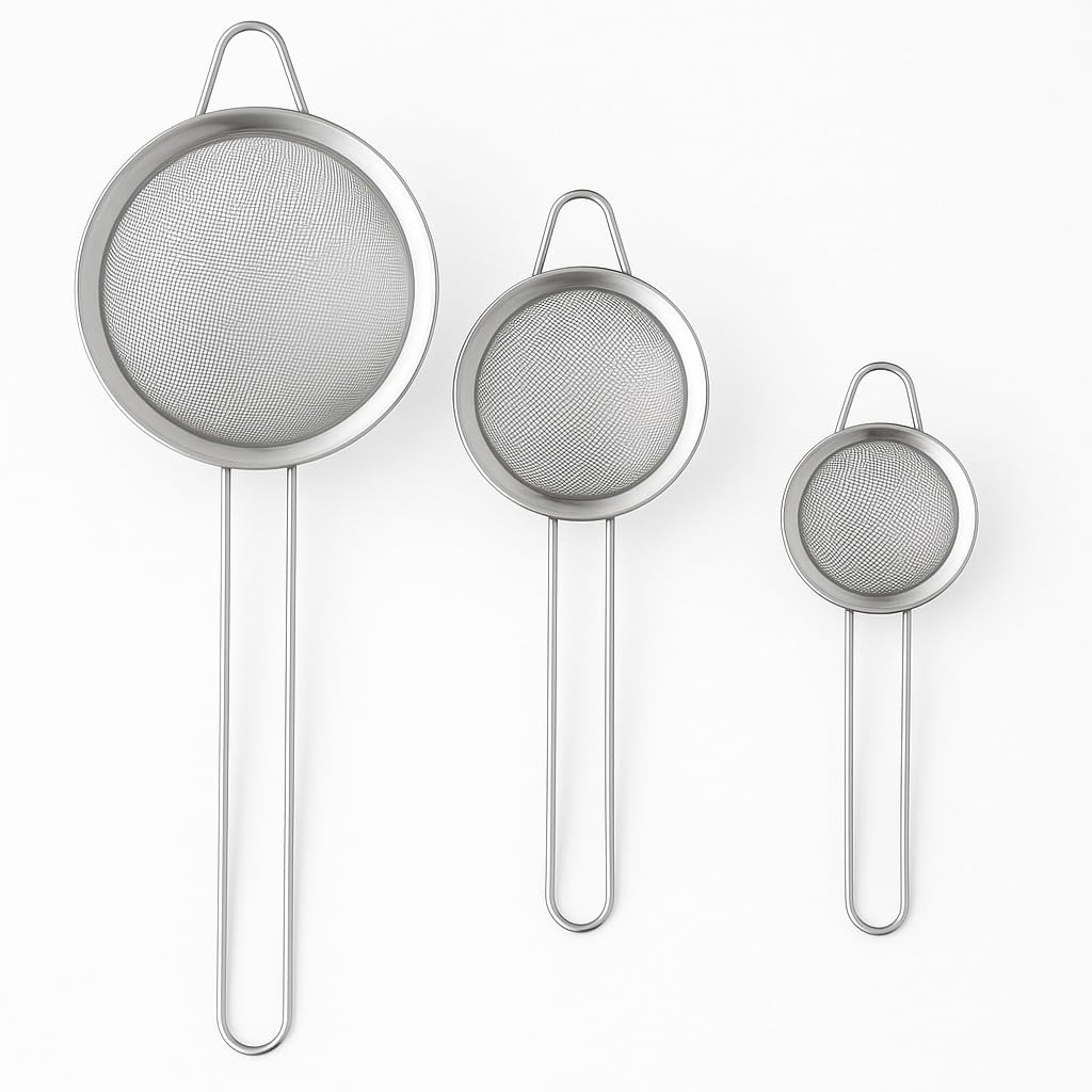 Fine Mesh Strainer Set 3 Piece, Stainless Steel Kitchen Sieves with Long Handles for Tea, Juice, Flour, Baking and Food Straining - image 1