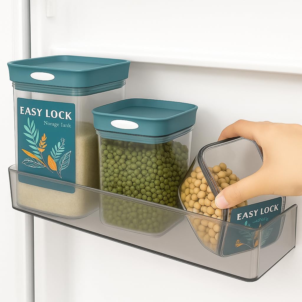Airtight Food Storage Containers 4 Piece, Clear Stackable Acrylic Canister Set with 400ml, 600ml, 800ml and 1L Jars for Flour, Sugar, Pulses, Spices and Snacks, Blue - image 7
