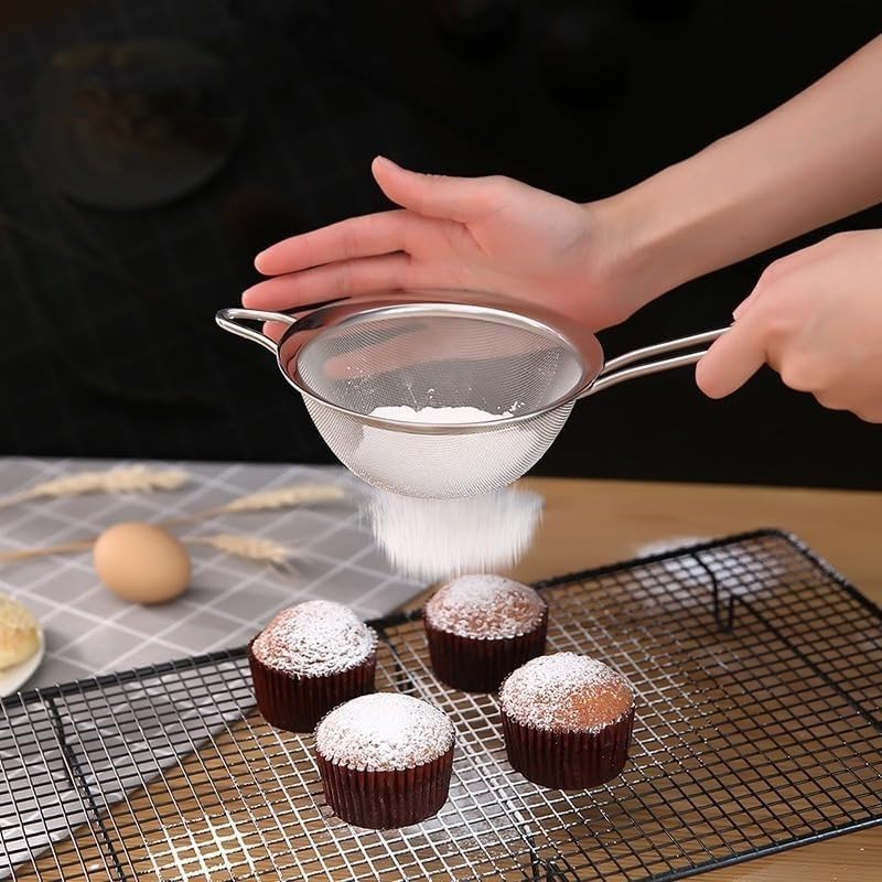 Fine Mesh Strainer Set, 3-Piece Stainless Steel Kitchen Sieves with Long Handles and Hanging Hooks for Tea, Juice, Flour, Baking and Food Straining, Silver - image 4