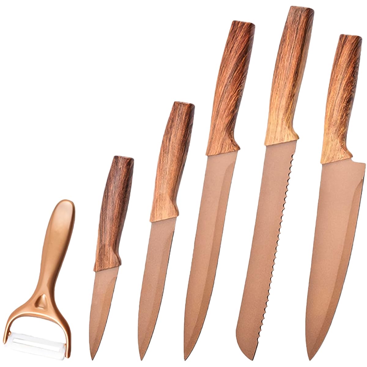 Kitchen Knife Set with Grater, Stainless Steel Blades and Wooden Handles for Slicing, Chopping, Peeling and Food Preparation - image 1