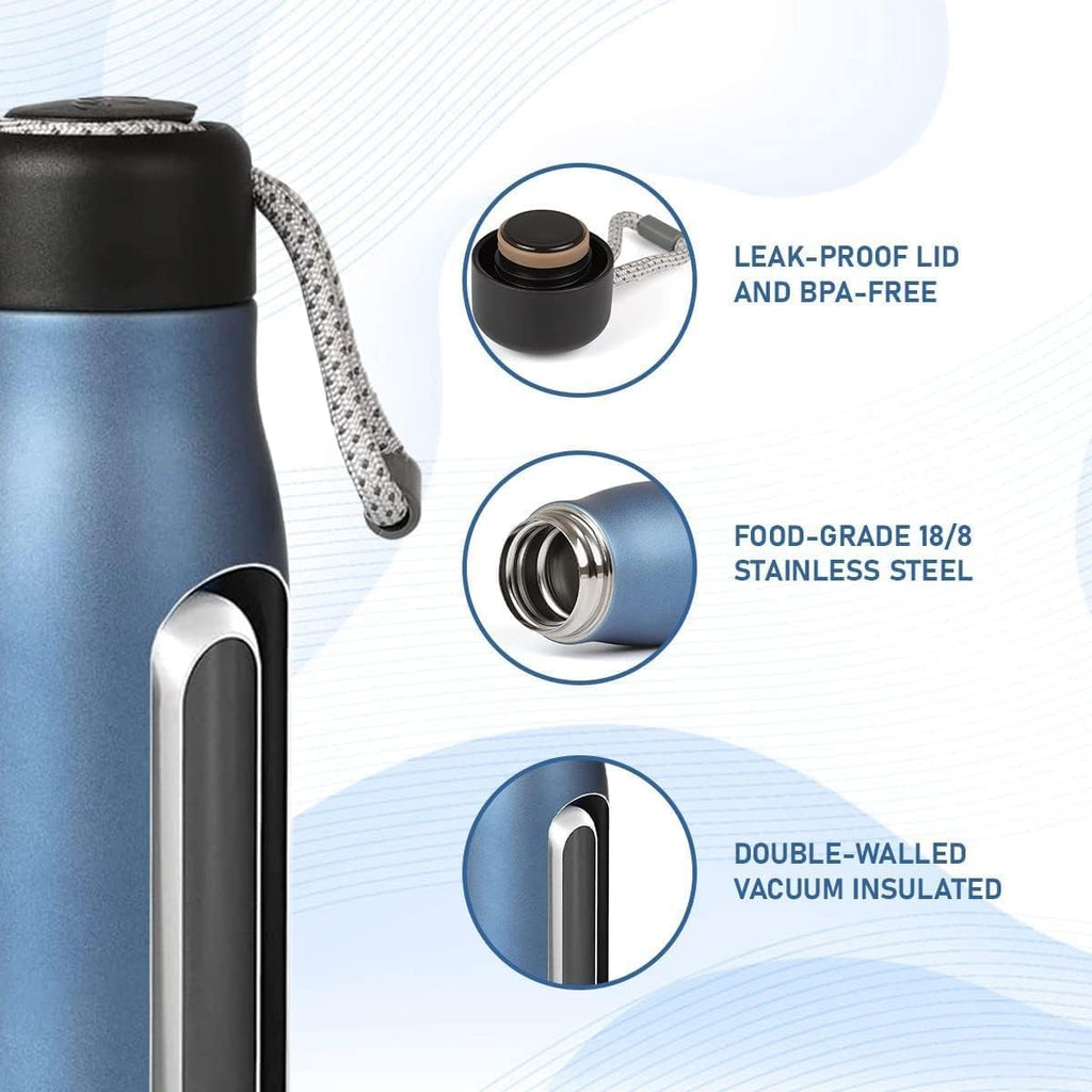 Stainless Steel Water Bottle 500 ml, Vacuum Insulated Double-Wall Leakproof BPA-Free Flask for Hot and Cold Drinks, Travel, Gym and Sports, Blue - image 3
