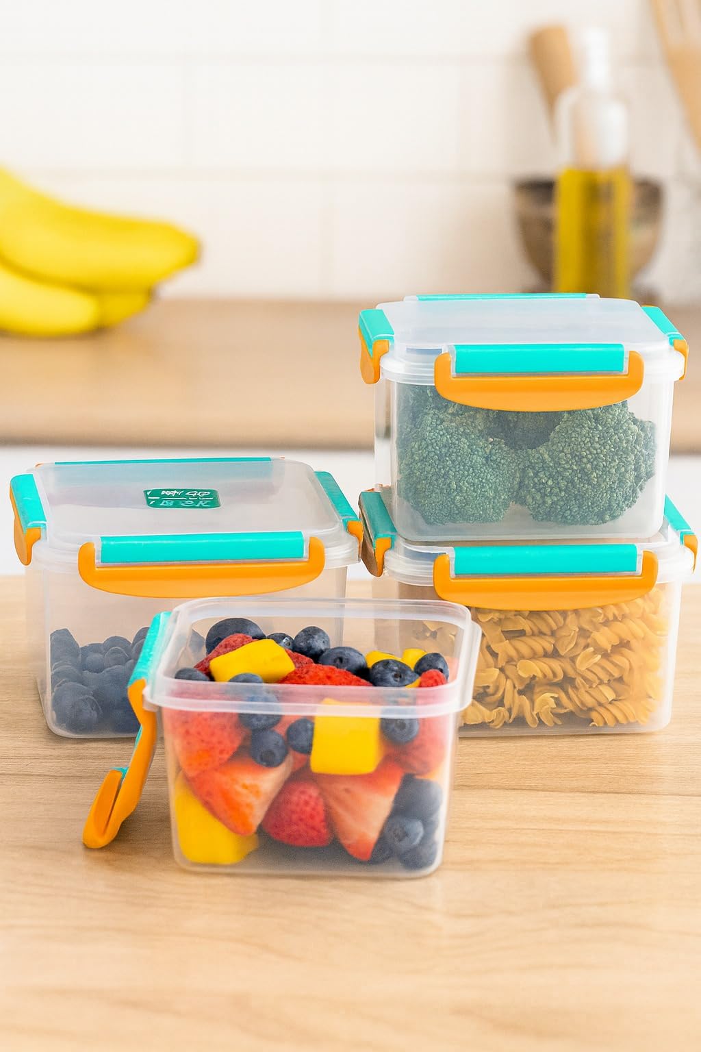 Food Storage Containers Set, 3 Pcs Refrigerator Crisper Box with Airtight Seal, Microwave and Dishwasher Safe, Leak Proof, Easy to Clean, Square Food Grade for Vegetables and Fruit (Orange) - image 4