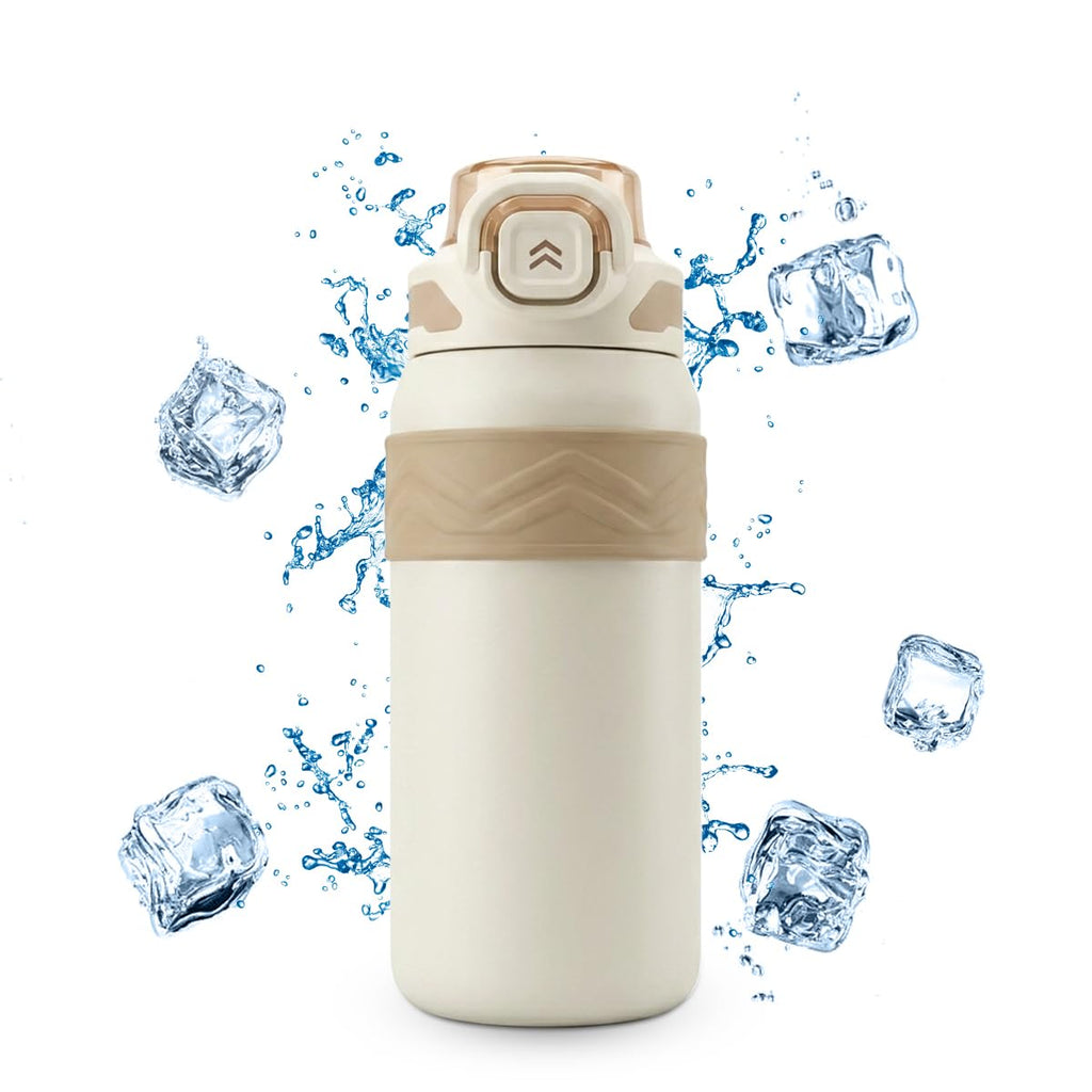 Water Bottle 600ml, Vacuum Insulated Stainless Steel Flask with Straw Lid, Carry Handle, Leakproof Double Wall Design, BPA-Free for Gym, Travel and Daily Use, F-1542 (Brown) - image 1
