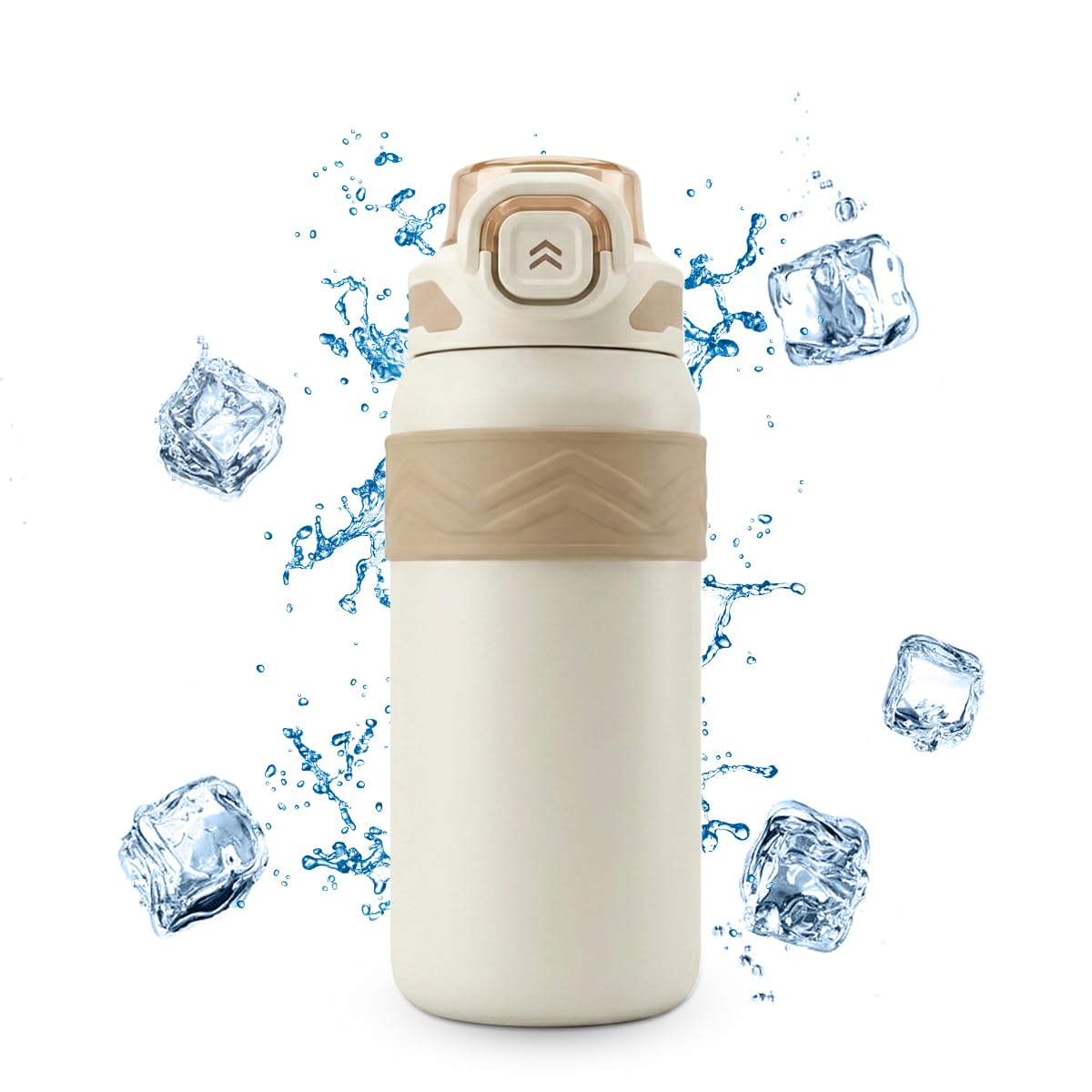 Water Bottle 600ml, Vacuum Insulated Stainless Steel Flask with Straw Lid, Carry Handle, Leakproof Double Wall Design, BPA-Free for Gym, Travel and Daily Use, F-1542 (Brown) - image 1