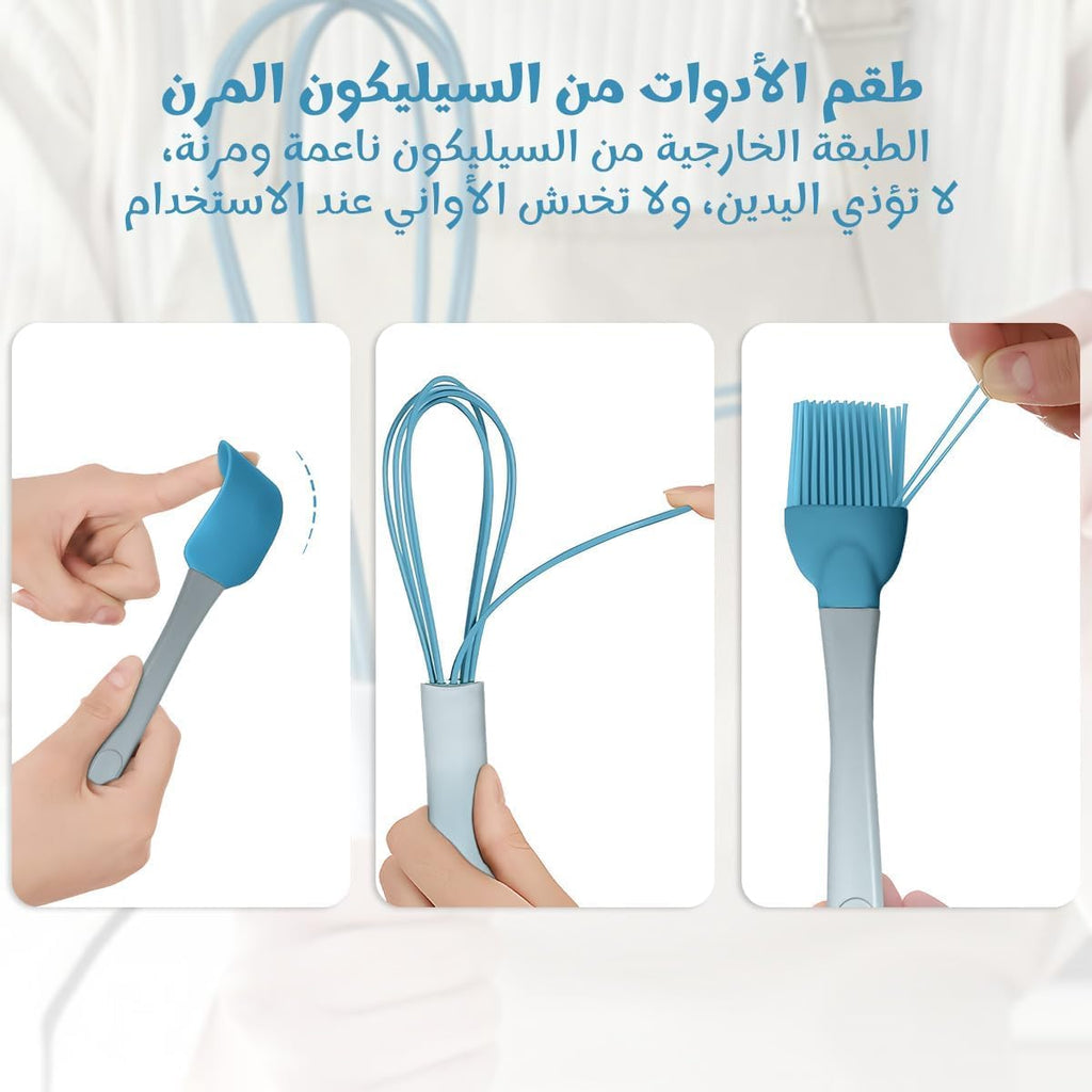 Silicone Cooking Utensils Set 3 Pcs Spatula Whisk Brush Heat Resistant Non Stick Tools for Baking and Cooking with Plastic Handle Kitchen Accessories (Blue) - image 3