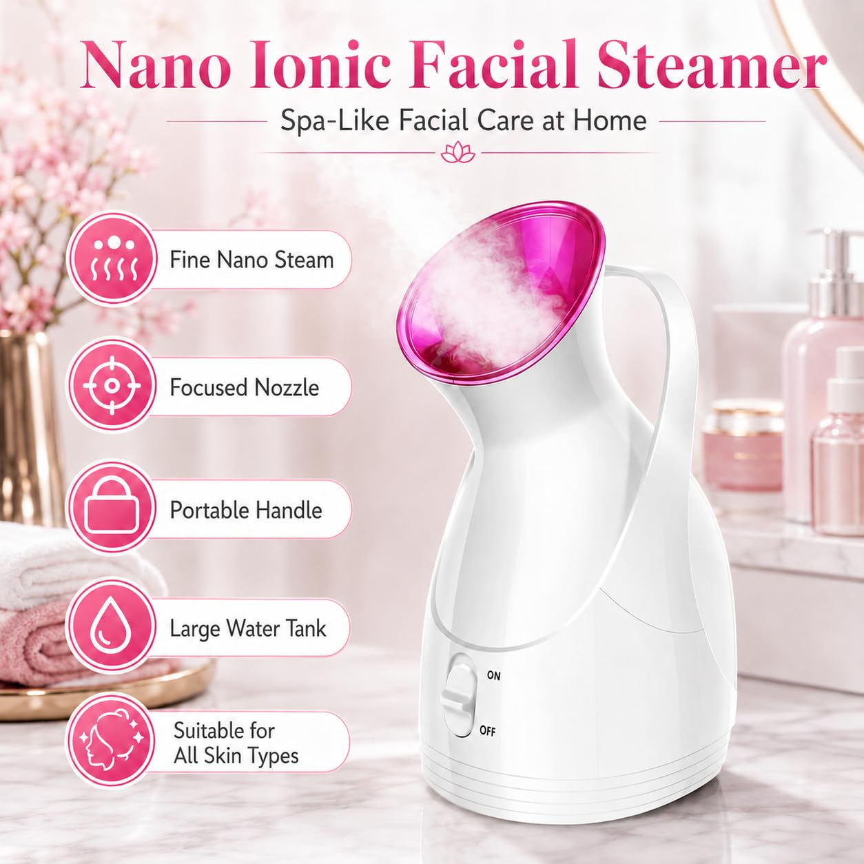 Face Steamer for Skin Care, Nano Ionic Facial Sauna Device, Warm Mist Pore Care and Moisturizing Beauty Tool for Home Spa Use, HG-608 - image 2