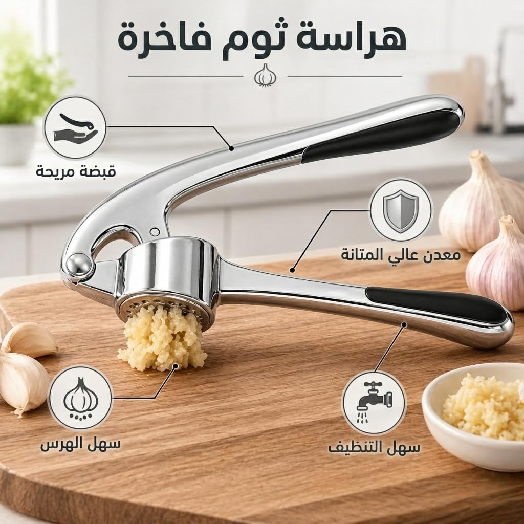 Garlic Press, Stainless Steel Manual Garlic Crusher with Ergonomic Handle, Easy-Clean Kitchen Mincer for Cloves, Ginger and Food Preparation, Silver, XD-81 - image 3