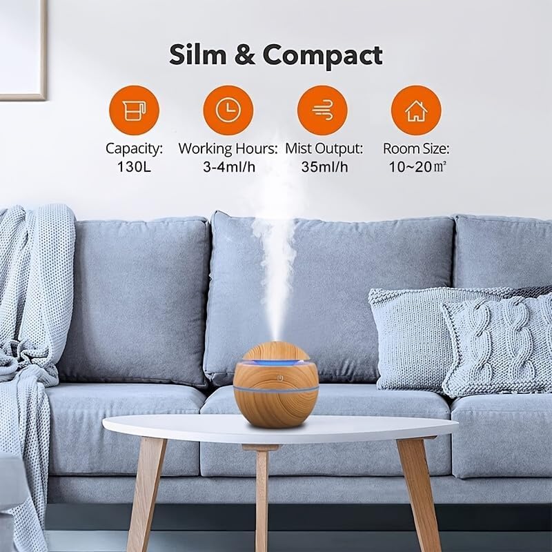 Aroma Diffuser Humidifier 130ml 7-Color LED Ultrasonic Cool Mist Essential Oil USB Whisper Quiet Auto Shutoff Bedroom Office - image 2