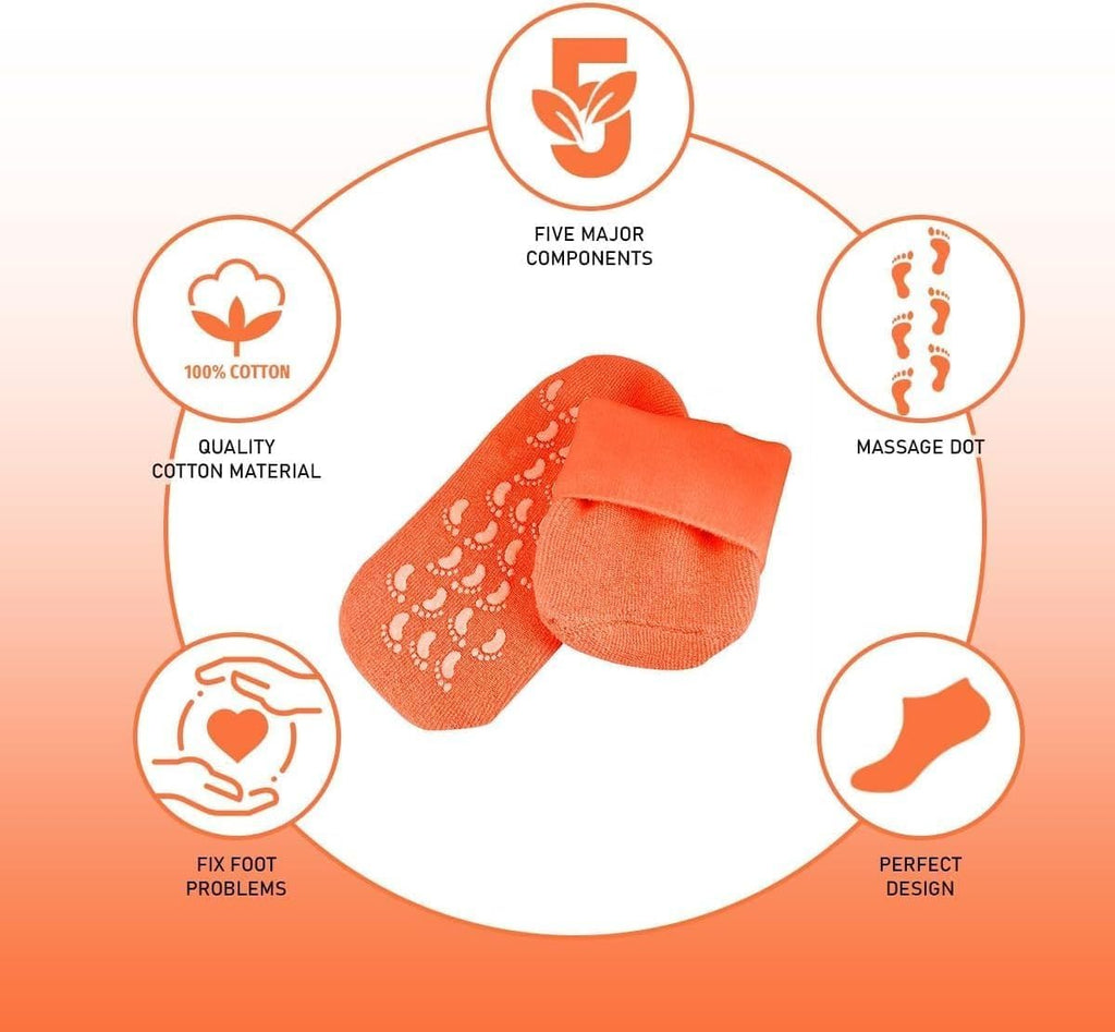 Moisturizing Gel Heel Socks for Dry and Cracked Heels, Jojoba Oil Olive Oil and Vitamin E, One Size Softening Spa Socks (Orange) - image 2