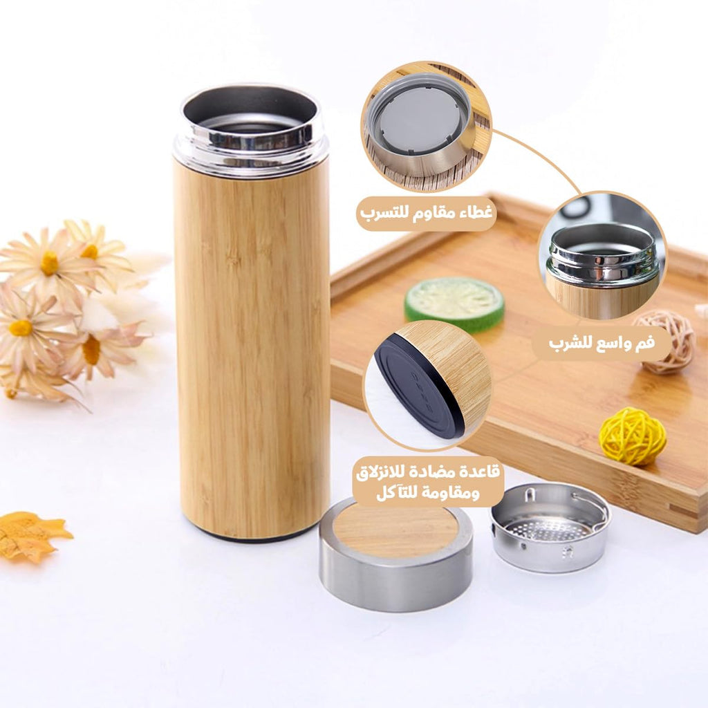 Water Bottle 500ml Stainless Steel Vacuum Insulated Flask with Bamboo Lid, Double-Wall Leak-Proof for Hot Cold Drinks Coffee Travel Office Gym - image 3