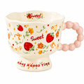 Ceramic Mug 340 ml for Coffee and Tea, Decorative Glazed Cup with Scalloped Rim, Beaded Handle and Stable Pedestal Base for Hot Drinks, TT-2533, Strawberry - image 1