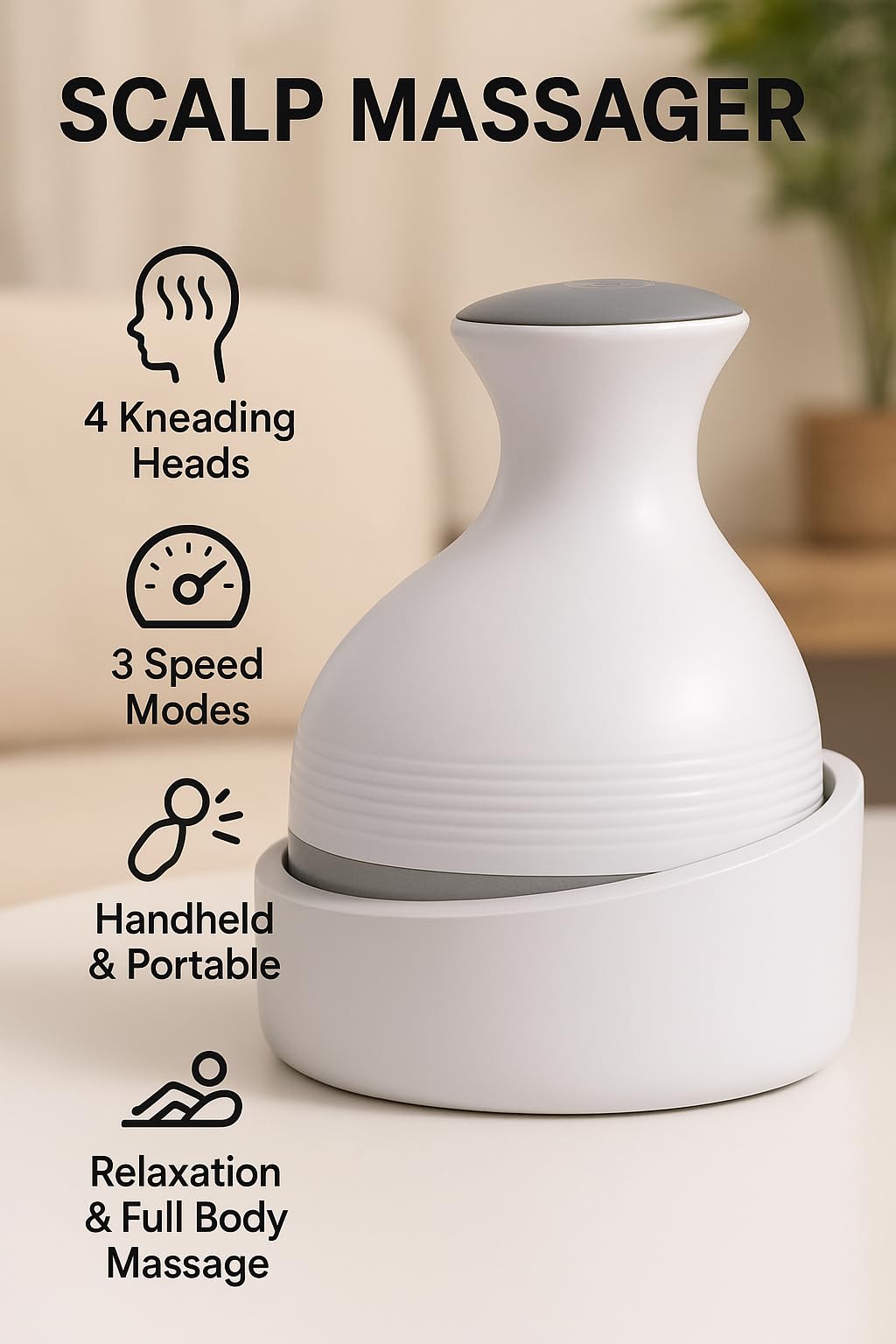 Scalp Massager, Handheld 3D Kneading Head Massage Brush for Shower and Daily Hair Care, Compact Portable Design for Home and Travel (White) - image 2