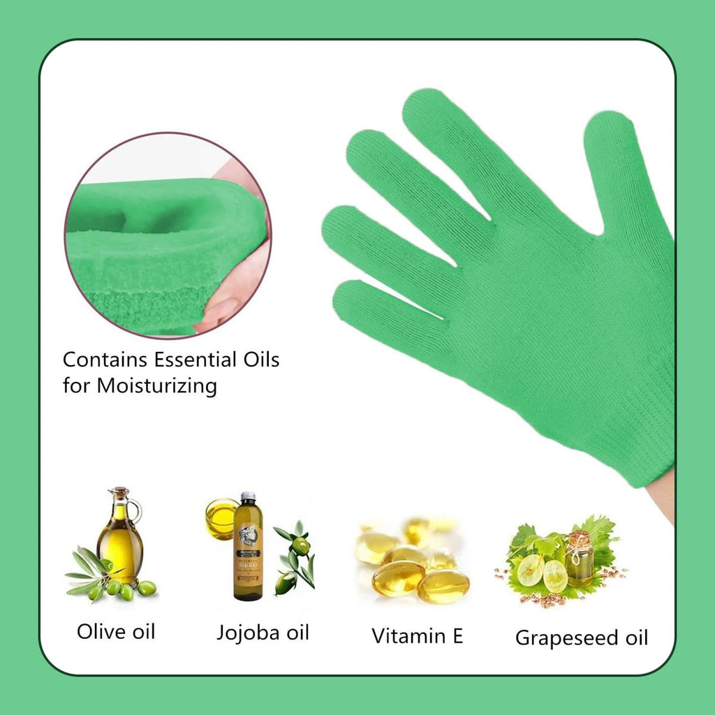 Moisturizing Spa Gel Gloves – Deep Hand Treatment with Jojoba Oil, Olive Oil & Vitamin E, Softer Hands in 20 Minutes, One Size Fits All (Green) - image 6
